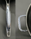 A stainless steel sauté pan with a matching glass lid featuring a metal handle, Honeycomb Stainless Steel Wok, 5.7 Quart Karahi Pan with Lid, Luxury Stainless Steel Chef Pan, Designer 12.5 Inch Stir Fry Pan USA, Non Stick Stainless Steel Wok, High End Gourmet Serving Pan, Professional Grade Hybrid Cookware, Induction Compatible Karahi Wok, Estate Kitchenware Gourmet Pans, Large Capacity Stainless Steel Wok
