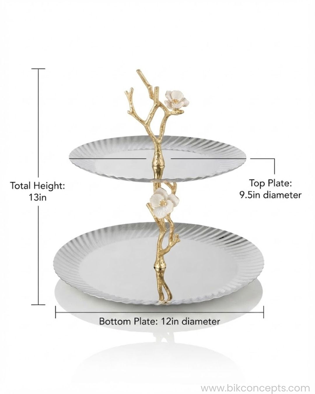 2 Tier Stainless Steel Platter, Luxury Tiered Dessert Stand, Jasmine Collection Serving Tray, High End Catering Platter USA, Silver Tiered Pastry Stand, Botanical Metal Buffet Display, Gold and Silver Tiered Tray, Designer Afternoon Tea Stand, Luxury Wedding Food Display, Decorative 2 Tier Metal Server