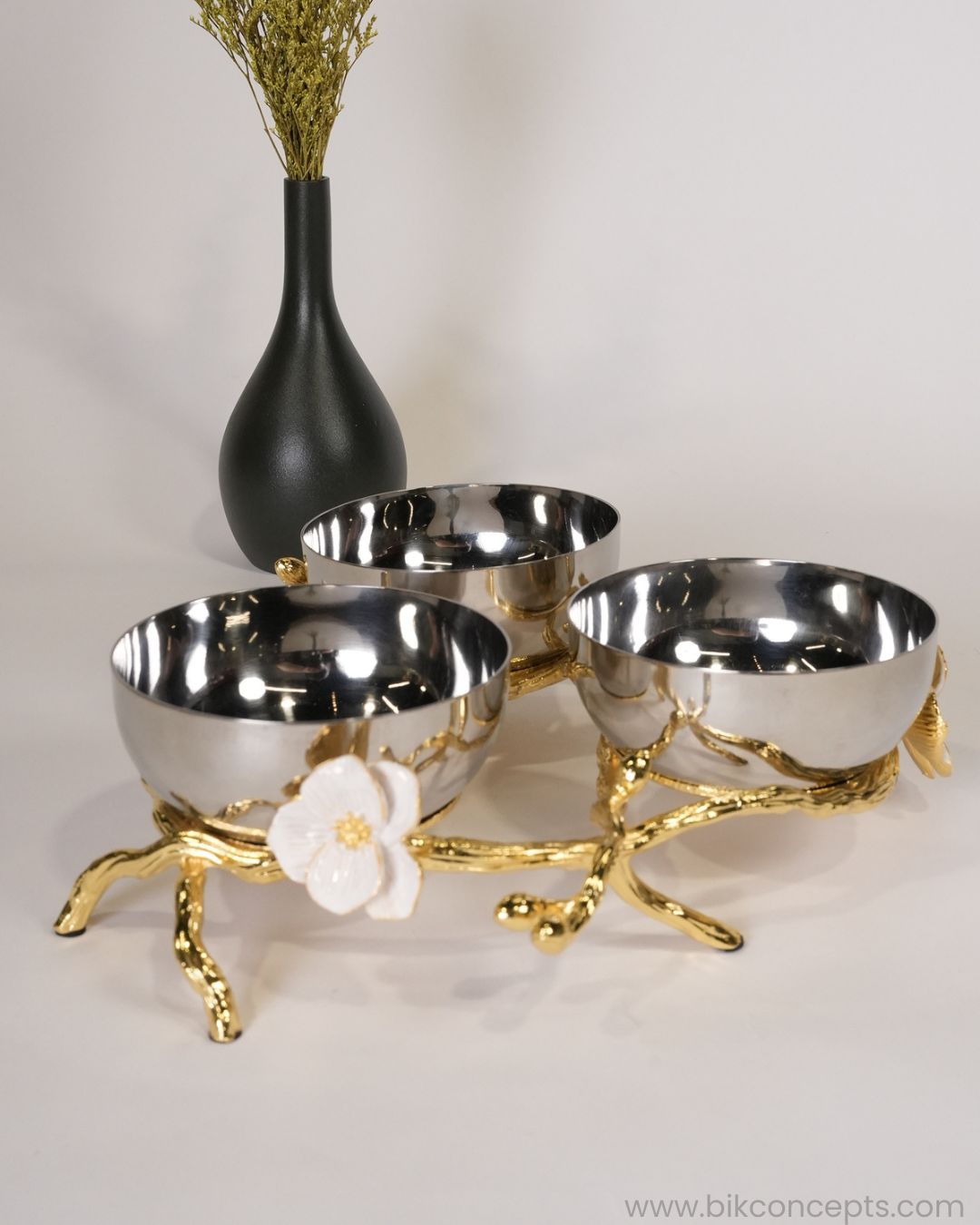 Stainless Steel Condiment Bowl Set, Luxury 3 Bowl Dip Server, Jasmine Collection Sauce Tray, High End Catering Condiment Platter USA, Silver Trio Serving Dish, Botanical Metal Snack Bowl Stand, Gold and Silver Dip Bowl Set, Designer Cocktail Garnish Tray, Luxury Wedding Tableware, Decorative 3 Tiered Condiment Dish