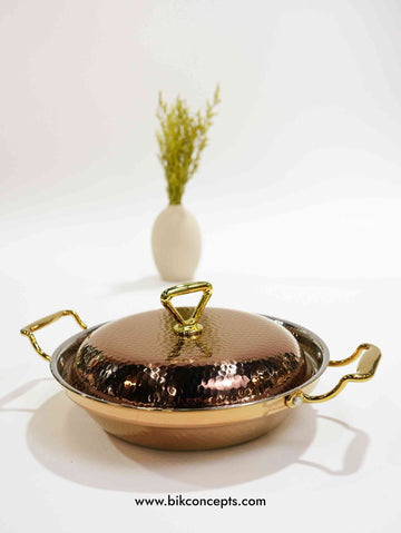 serving pot, hammered stainless steel handi, luxury food warmer, copper serving dish with lid, festive tableware, Eid serving pot, Ramadan food server, decorative copper cookware.