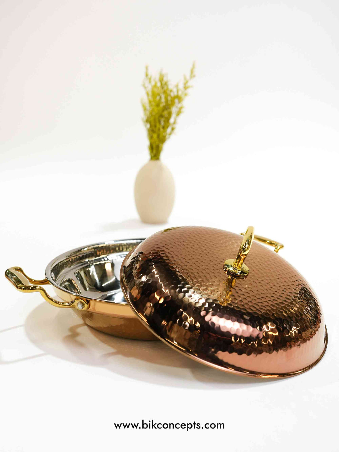 serving pot, hammered stainless steel handi, luxury food warmer, copper serving dish with lid, festive tableware, Eid serving pot, Ramadan food server, decorative copper cookware.