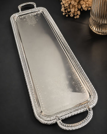 Luxury rectangular silver serving tray for premium hotel and wedding buffet setups
