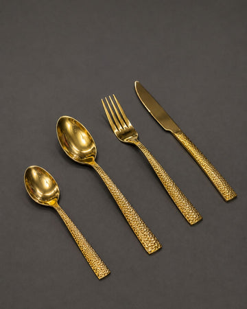 Luxury Hammered Heavyweight Gold Cutlery Sets - Premium Stainless Steel Flatware (Sold as Sets of 12)