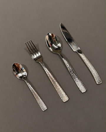Luxury Hammered Heavyweight Silver Cutlery Sets - Premium Stainless Steel Flatware (Sold as Sets of 12)