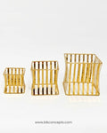 Luxury Gold Buffet Risers Set, Gold Metal Food Display Stand with Glass Top, Tiered Catering Risers 3 Piece Set, Hotel Banquet Buffet Risers, Modern Gold Platter Pedestal Stand, Decorative Dessert Table Risers, Commercial Catering Display Equipment, Square Metal Buffet Riser Small Medium Large