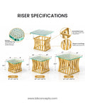 Luxury Gold Buffet Risers Set, Gold Metal Food Display Stand with Glass Top, Tiered Catering Risers 3 Piece Set, Hotel Banquet Buffet Risers, Modern Gold Platter Pedestal Stand, Decorative Dessert Table Risers, Commercial Catering Display Equipment, Square Metal Buffet Riser Small Medium Large