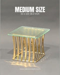 Luxury Gold Buffet Risers Set, Gold Metal Food Display Stand with Glass Top, Tiered Catering Risers 3 Piece Set, Hotel Banquet Buffet Risers, Modern Gold Platter Pedestal Stand, Decorative Dessert Table Risers, Commercial Catering Display Equipment, Square Metal Buffet Riser Small Medium Large