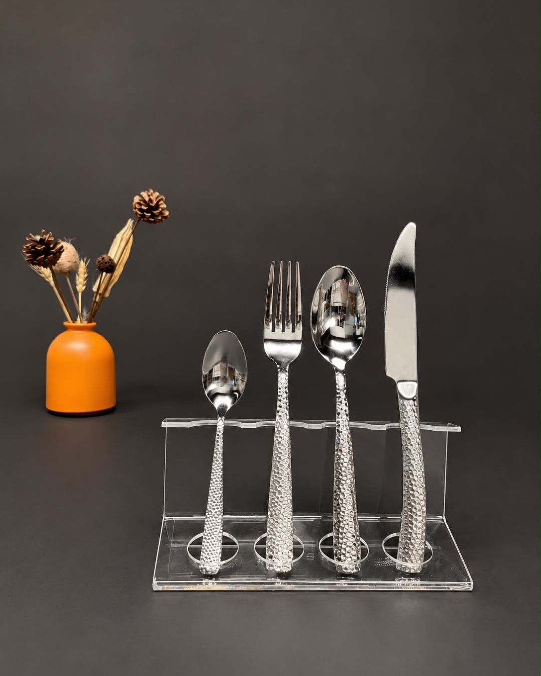 Luxury Hammered Heavyweight Silver Cutlery Sets - Premium Stainless Steel Flatware (Sold as Sets of 12)