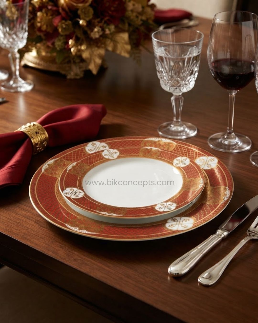 Luxury Red and Gold Porcelain Dinner Plate Set of 6, Hotel Commercial Porcelain Dinnerware Bulk, Regal Gold Trimmed Dessert Plate 8 Inch Set, Red and Gold Catering Service Plates Pack, Fine Dining Porcelain Tableware Set, 10.5 Inch Commercial Porcelain Dinner Plate 6 Pack, Royal Banquet Catering Plates Set, Luxury Wedding Receptions Dinnerware Bulk, High End Hotel Plating Collection, 6 Piece Porcelain Charger Plate Set