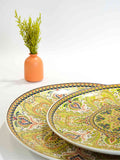 Turkish Mandula plate, green mandala platter, decorative wall hanging plate, luxury Turkish dinnerware, emerald green serving tray, handcrafted ceramic art, large round platter, Mediterranean home decor