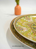 emerald green serving tray, handcrafted ceramic art, large round platter, Mediterranean home decor