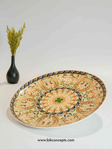 Orange Multi-Color Turkish Mandala Plate - 14-18" Porcelain Platter