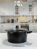 Matte black casserole set, large aluminum stock pots, modern black kitchenware