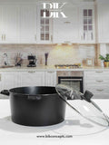 Matte black casserole set, large aluminum stock pots, professional catering pots, 6 piece food warmer set, modern black kitchenware, high capacity casserole pots.