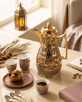 Mauve and Gold Arabic Calligraphy Coffee Thermos Set, Modern Mauve Thermal Carafe Set of 2, 1 Liter Vacuum Flask with Pink Glass Refill, Luxury Catering Beverage Dispenser, Decorative Mauve Dallah Tea and Coffee Server, Arabic Style Hot Water Thermos, Wedding Buffet Coffee Carafe Set, High End Event Tea Thermos Set, Insulated Pink Glass Vacuum Pitcher USA, Ramadan and Eid Coffee Server Set