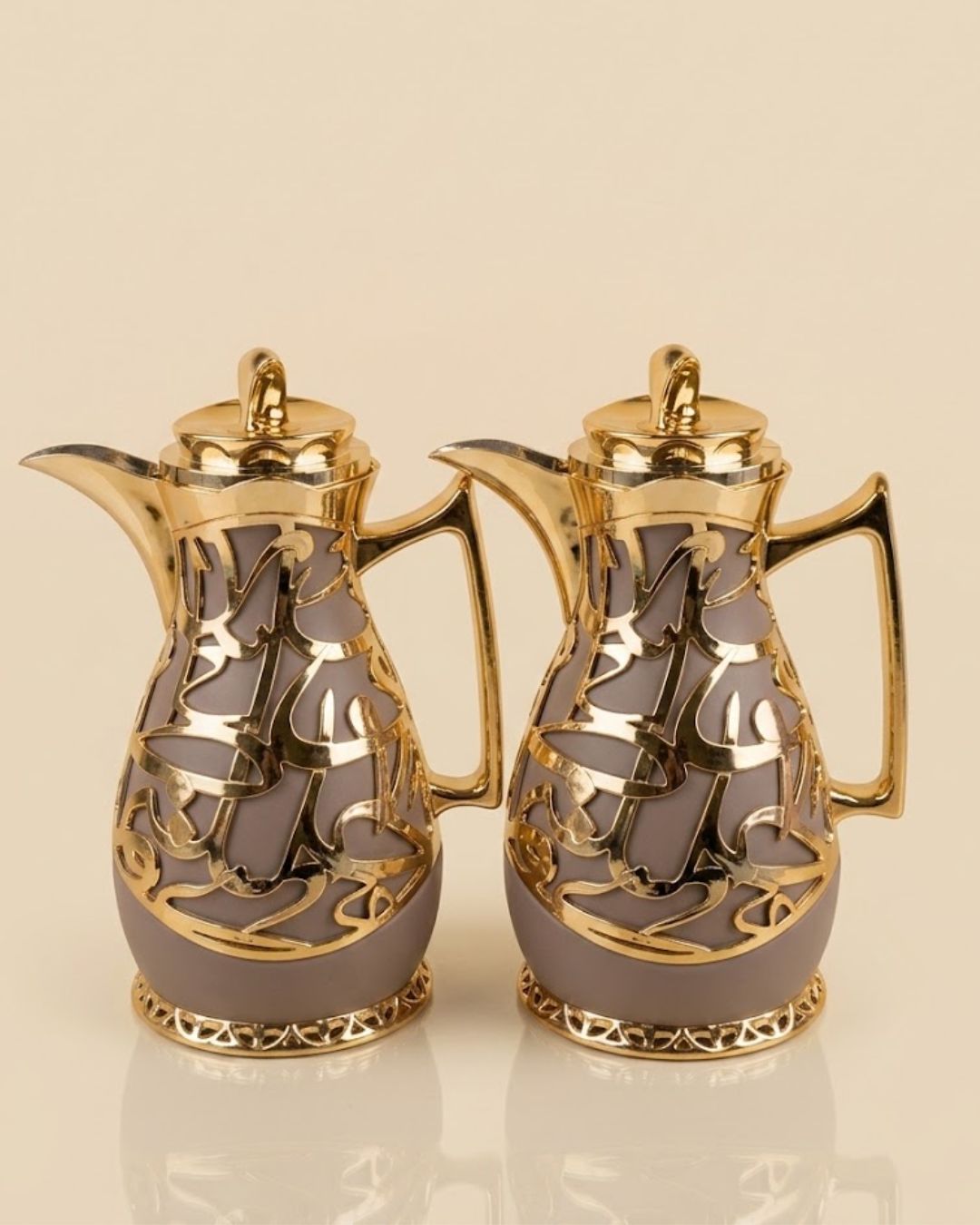 Mauve and Gold Arabic Calligraphy Coffee Thermos Set, Modern Mauve Thermal Carafe Set of 2, 1 Liter Vacuum Flask with Pink Glass Refill, Luxury Catering Beverage Dispenser, Decorative Mauve Dallah Tea and Coffee Server, Arabic Style Hot Water Thermos, Wedding Buffet Coffee Carafe Set, High End Event Tea Thermos Set, Insulated Pink Glass Vacuum Pitcher USA, Ramadan and Eid Coffee Server Set