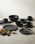 Midnight Black Porcelain Dinnerware Bundle, Black Dinner Plate Set for 6 Persons, Matte Black Porcelain Dishware Collection, Curated Black Ceramic Table Setting Set, Modern Dark Aesthetic Dinnerware Bundle, 32 Piece Black Porcelain Dining Service, Black Soup Bowls and Cups with Saucers, Black Porcelain Serving Dishes Set
