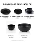 Midnight Black Porcelain Dinnerware Bundle, Black Dinner Plate Set for 6 Persons, Matte Black Porcelain Dishware Collection, Curated Black Ceramic Table Setting Set, Modern Dark Aesthetic Dinnerware Bundle, 32 Piece Black Porcelain Dining Service, Black Soup Bowls and Cups with Saucers, Black Porcelain Serving Dishes Set
