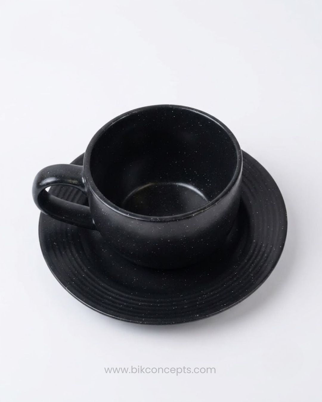 Midnight Black Porcelain Cup and Saucer Set of 12, 7.4 oz Black Cappuccino Cups with Saucers, Matte Black Coffee Mug Set 6 Inch Saucer, Commercial Cafe Porcelain Drinkware, Hotel Lounge Tea Cup and Saucer Set, Catering Service Black Coffee Cups Bulk, Speckled Black Ceramic Latte Cups, Modern Porcelain Espresso Cup and Saucer