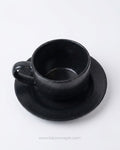 Midnight Black Porcelain Cup and Saucer Set of 12, 7.4 oz Black Cappuccino Cups with Saucers, Matte Black Coffee Mug Set 6 Inch Saucer, Commercial Cafe Porcelain Drinkware, Hotel Lounge Tea Cup and Saucer Set, Catering Service Black Coffee Cups Bulk, Speckled Black Ceramic Latte Cups, Modern Porcelain Espresso Cup and Saucer