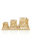 Gold Geometric Flared Buffet Riser, Metal Abstract Food Display Stand with Glass Top, Luxury Pyramid Buffet Riser for Hotel Catering, Gold Web Cutout Display Pedestal, High End Event Dessert Stand, Decorative Flared Food Riser, Abstract Gold Buffet Stand Small Medium Large, Modern Wedding Catering Elevation Stand, Gold Metal Geometric Display Riser, Luxury Tabletop Buffet Risers