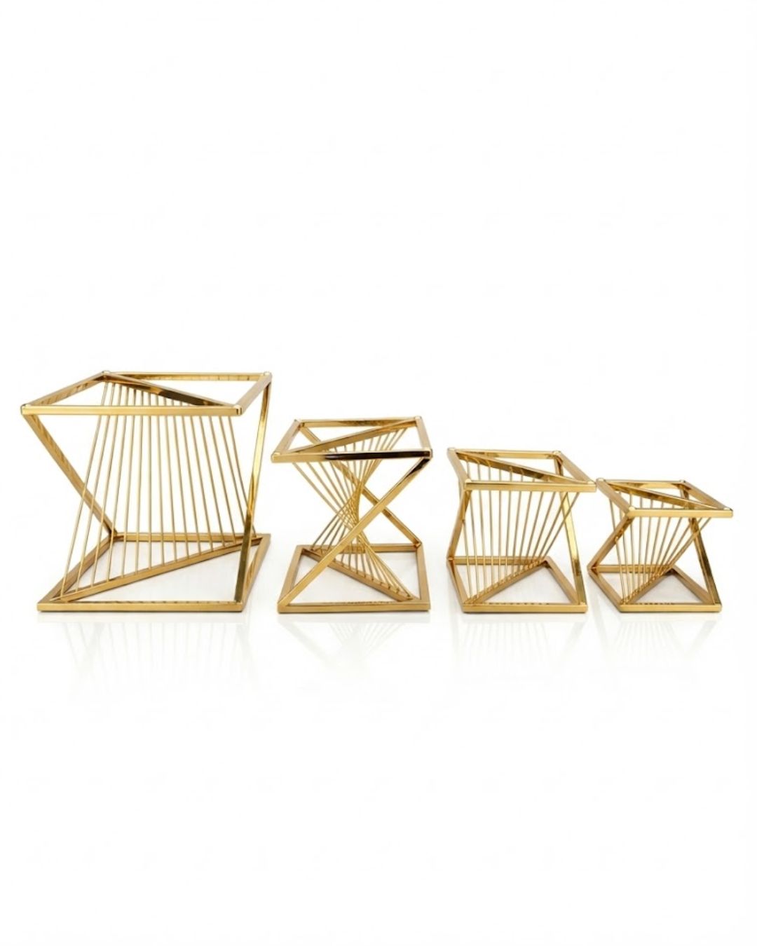Gold Wire Twisted Buffet Riser, Geometric Metal Food Display Stand with Glass Top, Luxury Buffet Riser for Hotel Catering, Gold Spiral Wire Display Pedestal, High End Event Dessert Stand, Decorative Geometric Food Riser, Square Gold Buffet Stand XL Large Medium Small, Modern Wedding Catering Elevation Stand, Gold Metal Wire Display Riser, Luxury Tabletop Buffet Risers