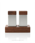 Stainless Steel Salt and Pepper Shaker Set, Wood and Metal Seasoning Set, Modern Square Spice Shaker Set, Commercial Hotel Tabletop Salt Pepper Shakers, Minimalist Catering Condiment Set, Stainless Steel Spice Shakers with Wooden Tray, Luxury Restaurant Tabletop Seasoning Set, Square Metal Salt and Pepper Shakers 3.5 Inch Base, Durable Wood and Stainless Steel Cruet Set, Decorative Dining Table Salt and Pepper Caddy