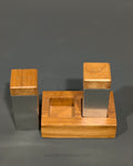Stainless Steel Salt and Pepper Shaker Set, Wood and Metal Seasoning Set, Modern Square Spice Shaker Set, Commercial Hotel Tabletop Salt Pepper Shakers, Minimalist Catering Condiment Set, Stainless Steel Spice Shakers with Wooden Tray, Luxury Restaurant Tabletop Seasoning Set, Square Metal Salt and Pepper Shakers 3.5 Inch Base, Durable Wood and Stainless Steel Cruet Set, Decorative Dining Table Salt and Pepper Caddy