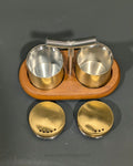 Brushed Gold Stainless Steel Seasoning Set, Modern Salt and Pepper Shaker Set with Wood Base, Commercial Hotel Tabletop Seasoning Set, Luxury Catering Salt and Pepper Caddy, Gold Stainless Steel Spice Shaker Set, Tabletop Seasoning Cruet Set with Handle, Decorative Restaurant Salt and Pepper Dispenser, Stainless Steel Condiment Set with Wooden Tray, Gold Spice Shaker Set for Fine Dining, Compact Salt and Pepper Shakers 4.5 Inch Base