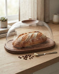 Wooden Bread Board with Acrylic Lid, Clear Dome Cheese Server, Multifunctional Butter Board, Wooden Charcuterie Platter with Cover, Acrylic Cake and Pastry Dome, Natural Wood Serving Tray with Lid, Kitchen Countertop Bread Box Keeper, Decorative Wooden Cheese Platter