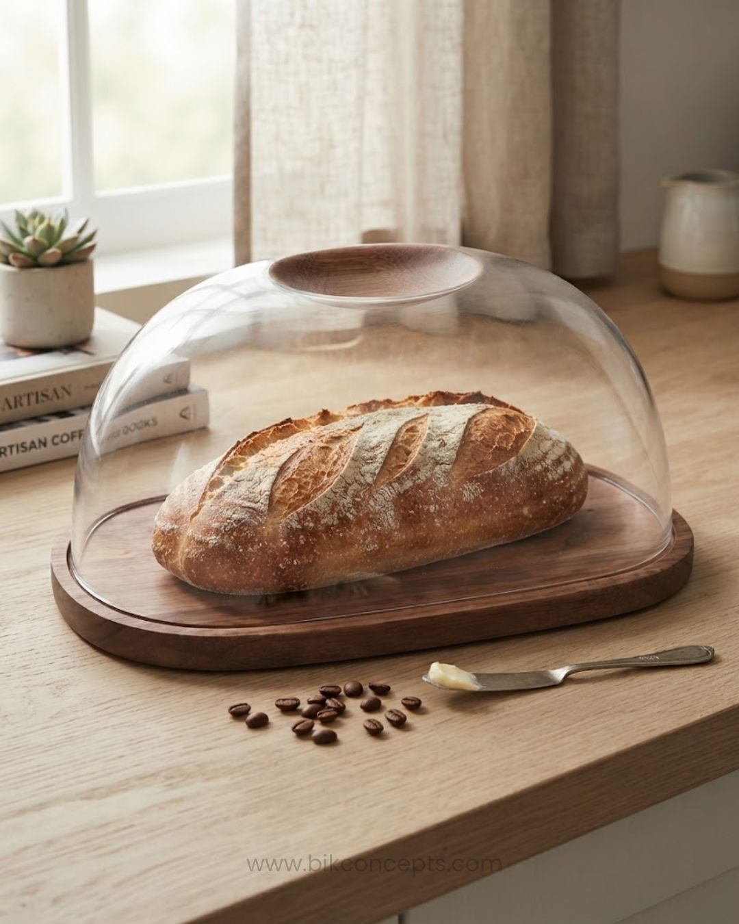 Wooden Bread Board with Acrylic Lid, Clear Dome Cheese Server, Multifunctional Butter Board, Wooden Charcuterie Platter with Cover, Acrylic Cake and Pastry Dome, Natural Wood Serving Tray with Lid, Kitchen Countertop Bread Box Keeper, Decorative Wooden Cheese Platter