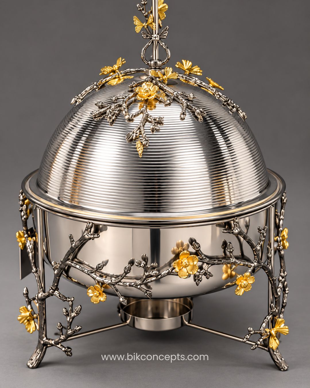 6L stainless steel chafing dish, luxury chafing dish, black and gold chafing dish, floral buffet server, gold chafing dish stand, elegant buffet warmer, catering chafing dish, restaurant buffet server, party food warmer, BIK Concepts