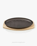 Oval Cast Iron Sizzling Platter Set, Cast Iron Steak Plate with Wooden Base, Ribbed Cast Iron Fajita Plate, Commercial Restaurant Sizzling Platter Medium Large, Hotel Catering Hot Serving Platter Set, Heavy Duty Cast Iron Steak Tray, Light Wood Base Sizzler Plate, Professional Cast Iron Grill Serving Dish