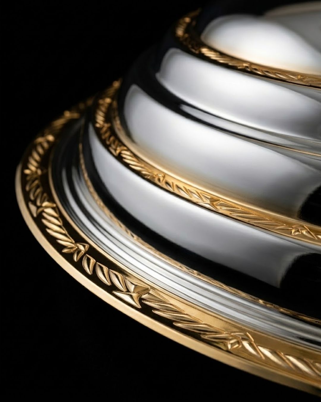 oval serving dish, oval covered serving dish, silver and gold serving dish, two tone serving platter, luxury serving platter, covered serving platter, serving dish with dome lid, oval serving platter with lid, silver gold serving platter, luxury covered platter, decorative serving dish, elegant serving platter, premium serving dish, large oval serving dish, formal dining serving dish, luxury tableware, elegant tableware, statement serving dish, covered food serving dish, dome lid serving platter,