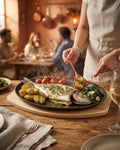 Oval Cast Iron Sizzling Platter Set, Cast Iron Steak Plate with Wooden Base, Ribbed Cast Iron Fajita Plate, Commercial Restaurant Sizzling Platter Medium Large, Hotel Catering Hot Serving Platter Set, Heavy Duty Cast Iron Steak Tray, Light Wood Base Sizzler Plate, Professional Cast Iron Grill Serving Dish