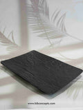 onyx melamine platter, black serving tray, shatterproof food platter, unbreakable appetizer tray, matte black dinnerware, melamine rectangular server