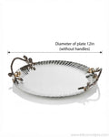 12 Inch Stainless Steel Serving Tray, Luxury Pomegranate Tray with Handles, High End Botanical Platter, Metal Serving Tray for Catering, Fluted Silver Cocktail Tray, A Plus Catering Food Presentation USA, Designer Vanity Display Tray, Antique Gold and Silver Serving Tray, Luxury Wedding Cateringware, Decorative Round Metal Platter