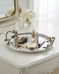 12 Inch Stainless Steel Serving Tray, Luxury Pomegranate Tray with Handles, High End Botanical Platter, Metal Serving Tray for Catering, Fluted Silver Cocktail Tray, A Plus Catering Food Presentation USA, Designer Vanity Display Tray, Antique Gold and Silver Serving Tray, Luxury Wedding Cateringware, Decorative Round Metal Platter
