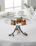 Single Tier Stainless Steel Platter, Luxury Pomegranate Cake Stand, High End Pedestal Dessert Server, Botanical Metal Riser for Catering, Fluted Silver Serving Platter, Premium Catering Food Risers USA, 12 Inch Tiered Hors D'oeuvres Display, Luxury Charcuterie Pedestal, Designer Tabletop Servingware, Antique Gold and Silver Cake Riser