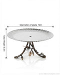 Single Tier Stainless Steel Platter, Luxury Pomegranate Cake Stand, High End Pedestal Dessert Server, Botanical Metal Riser for Catering, Fluted Silver Serving Platter, Premium Catering Food Risers USA, 12 Inch Tiered Hors D'oeuvres Display, Luxury Charcuterie Pedestal, Designer Tabletop Servingware, Antique Gold and Silver Cake Riser