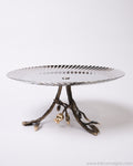 Single Tier Stainless Steel Platter, Luxury Pomegranate Cake Stand, High End Pedestal Dessert Server, Botanical Metal Riser for Catering, Fluted Silver Serving Platter, Premium Catering Food Risers USA, 12 Inch Tiered Hors D'oeuvres Display, Luxury Charcuterie Pedestal, Designer Tabletop Servingware, Antique Gold and Silver Cake Riser