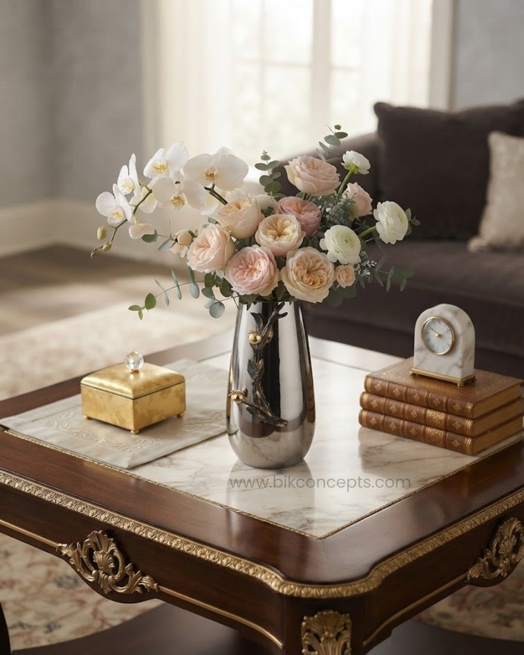 12 Inch Stainless Steel Vase, Luxury Pomegranate Flower Vase, High End Metallic Centerpiece Vase, Botanical Silver Decor Vase for Catering, Modern Silver Tabletop Vase, Premium Event Floral Presentation USA, Designer Metal Console Vase, Antique Gold and Silver Decorative Vessel, Luxury Wedding Centerpiece Vase, Tarnish Resistant Stainless Steel Decor