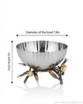 7.8 Inch Stainless Steel Serving Bowl, Luxury Pomegranate Centerpiece Bowl, High End Pedestal Salad Bowl, Botanical Metal Bowl for Catering, Fluted Silver Serving Dish, A Plus Catering Food Presentation USA, Designer Tabletop Centerpiece Bowl, Antique Gold and Silver Fruit Bowl, Luxury Wedding Buffetware, Decorative Footed Metal Bowl