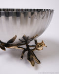 7.8 Inch Stainless Steel Serving Bowl, Luxury Pomegranate Centerpiece Bowl, High End Pedestal Salad Bowl, Botanical Metal Bowl for Catering, Fluted Silver Serving Dish, A Plus Catering Food Presentation USA, Designer Tabletop Centerpiece Bowl, Antique Gold and Silver Fruit Bowl, Luxury Wedding Buffetware, Decorative Footed Metal Bowl