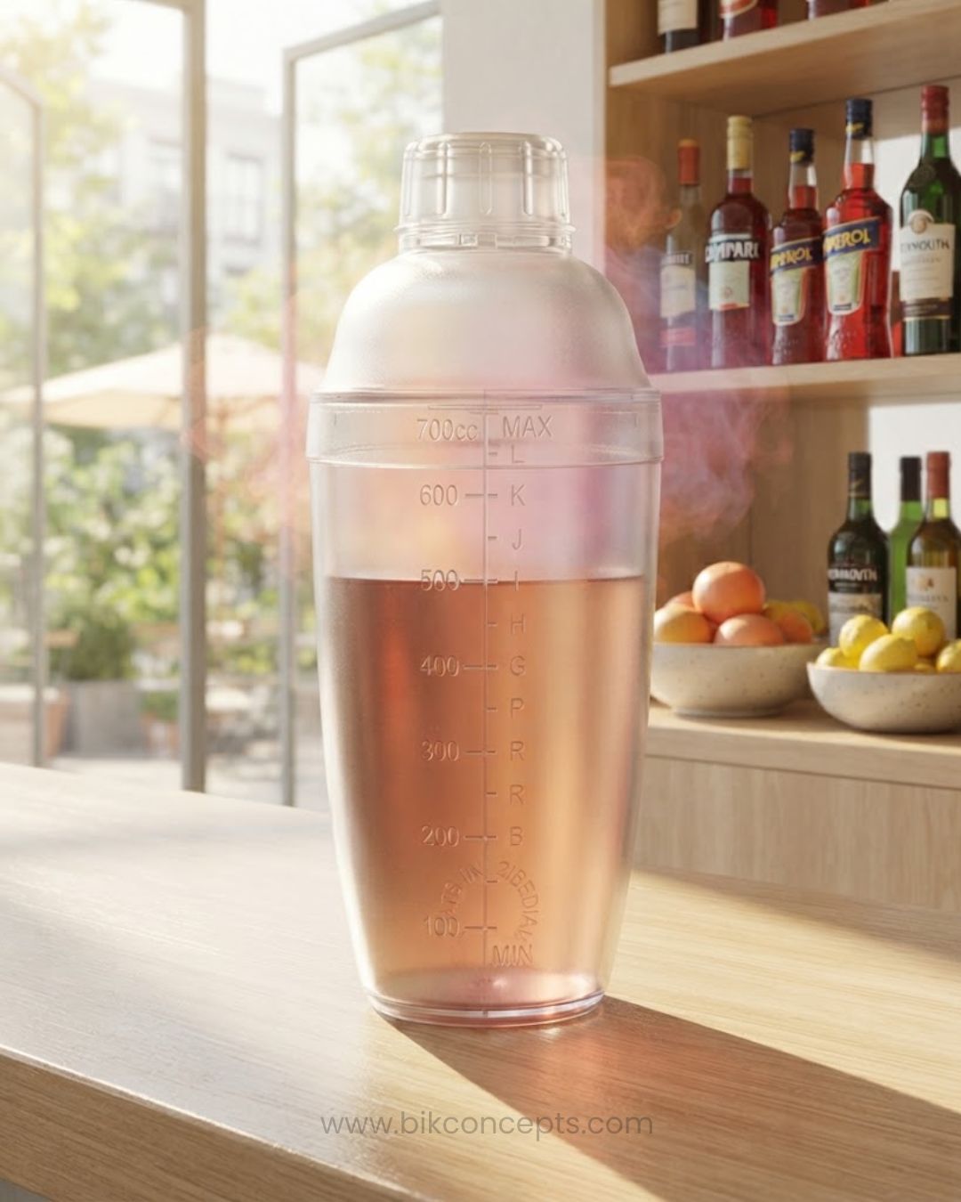 Clear Plastic Cocktail Shaker 750ml, Plastic Drink Shaker with Measurement Marks, 700cc Graduated Boba Tea Shaker, Shatterproof Restaurant Bar Shaker, Commercial Catering Beverage Mixer, Clear Acrylic Cobbler Shaker, Clear Plastic Mocktail Mixer, Professional Handheld Juice and Tea Shaker