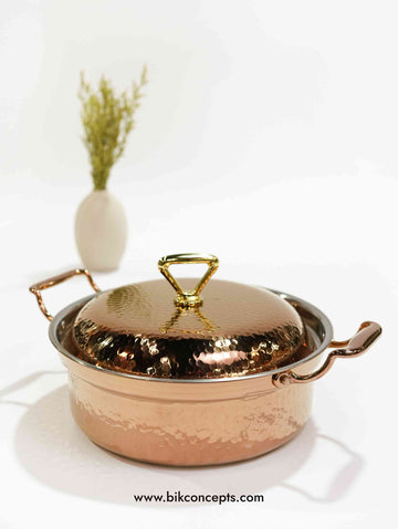 Rose gold hammered casserole, luxury serving dish