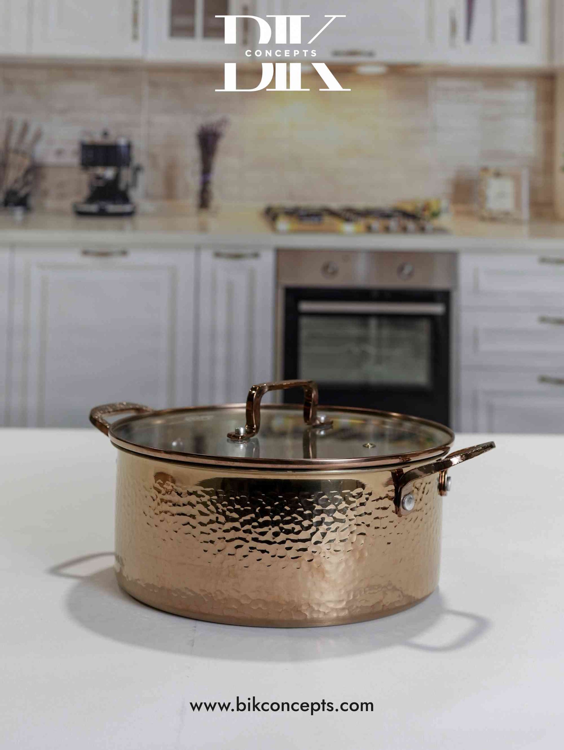Rose gold cookware set, hammered stainless steel pots, 8 piece kitchen set, luxury pink gold pans, 7L casserole pot, deep fry pan with lid, designer cookware.