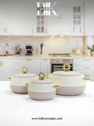 3-Piece Rose & Cream Insulated Casserole Set – Luxury Food Warmers