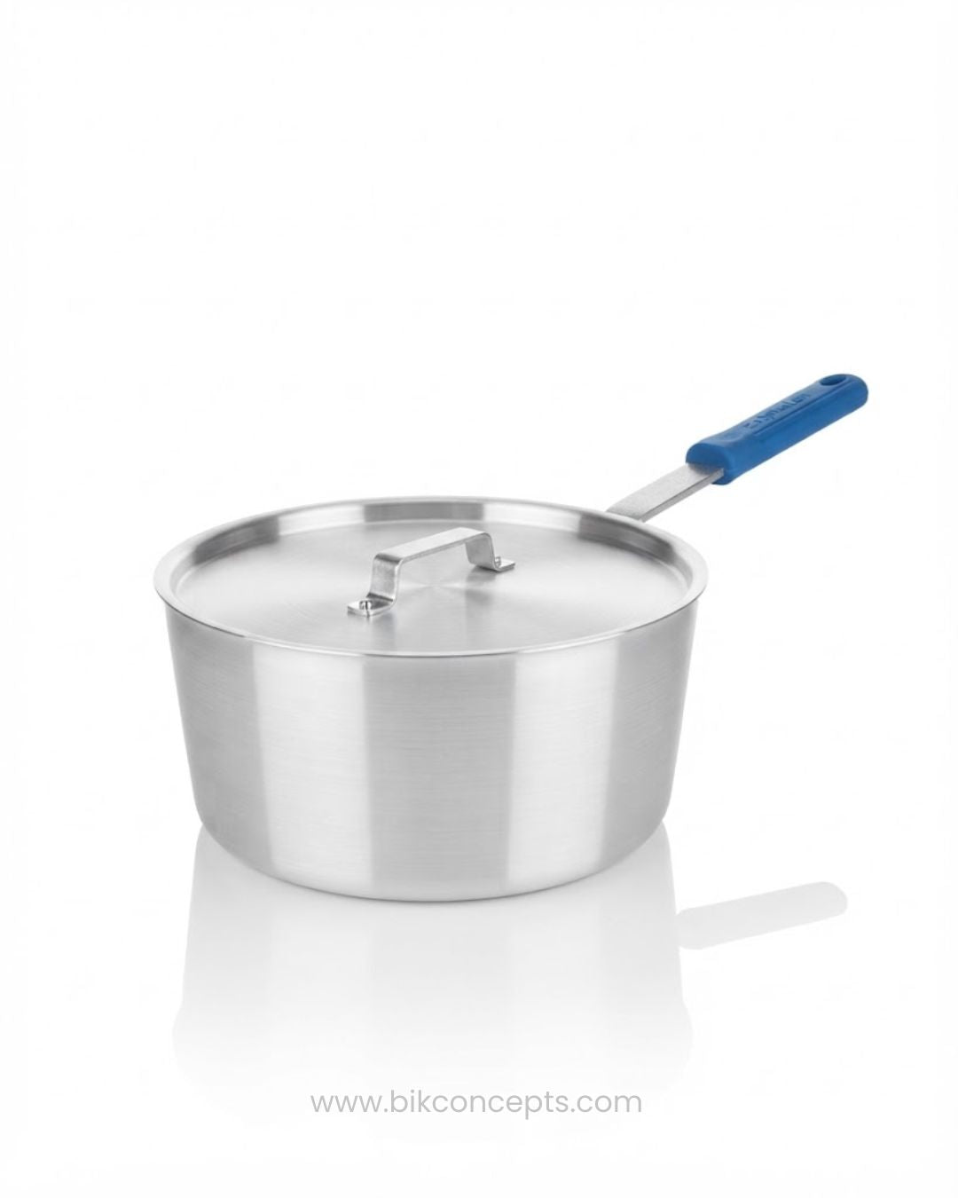 Commercial Aluminum Tapered Sauce Pan with Lid, Heavy Duty Saucepan with Blue Silicone Grip, Restaurant Quality Aluminum Sauce Pot 7 Qt, Hotel Kitchen Cookware 5.5 Qt Saucepan, Catering Service Tapered Sauce Pan 3.75 Qt, Induction Base Aluminum Saucepan, Ergonomic Handle Commercial Sauce Pot, Heavy Gauge Aluminum Saucepan Set