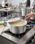 Commercial Aluminum Tapered Sauce Pan with Lid, Heavy Duty Saucepan with Blue Silicone Grip, Restaurant Quality Aluminum Sauce Pot 7 Qt, Hotel Kitchen Cookware 5.5 Qt Saucepan, Catering Service Tapered Sauce Pan 3.75 Qt, Induction Base Aluminum Saucepan, Ergonomic Handle Commercial Sauce Pot, Heavy Gauge Aluminum Saucepan Set